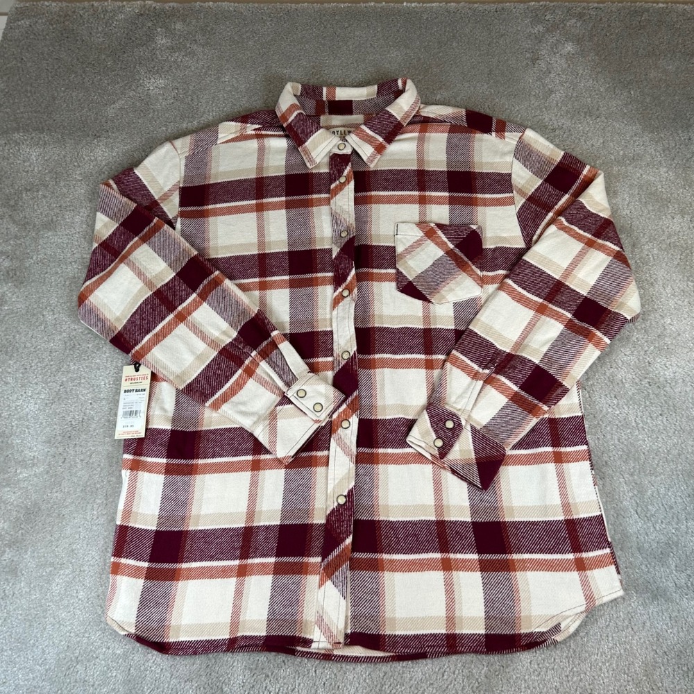 NWT Idyllwind Plaid Button Down Shirt Womens L Pecan Western Flannel Long Sleeve